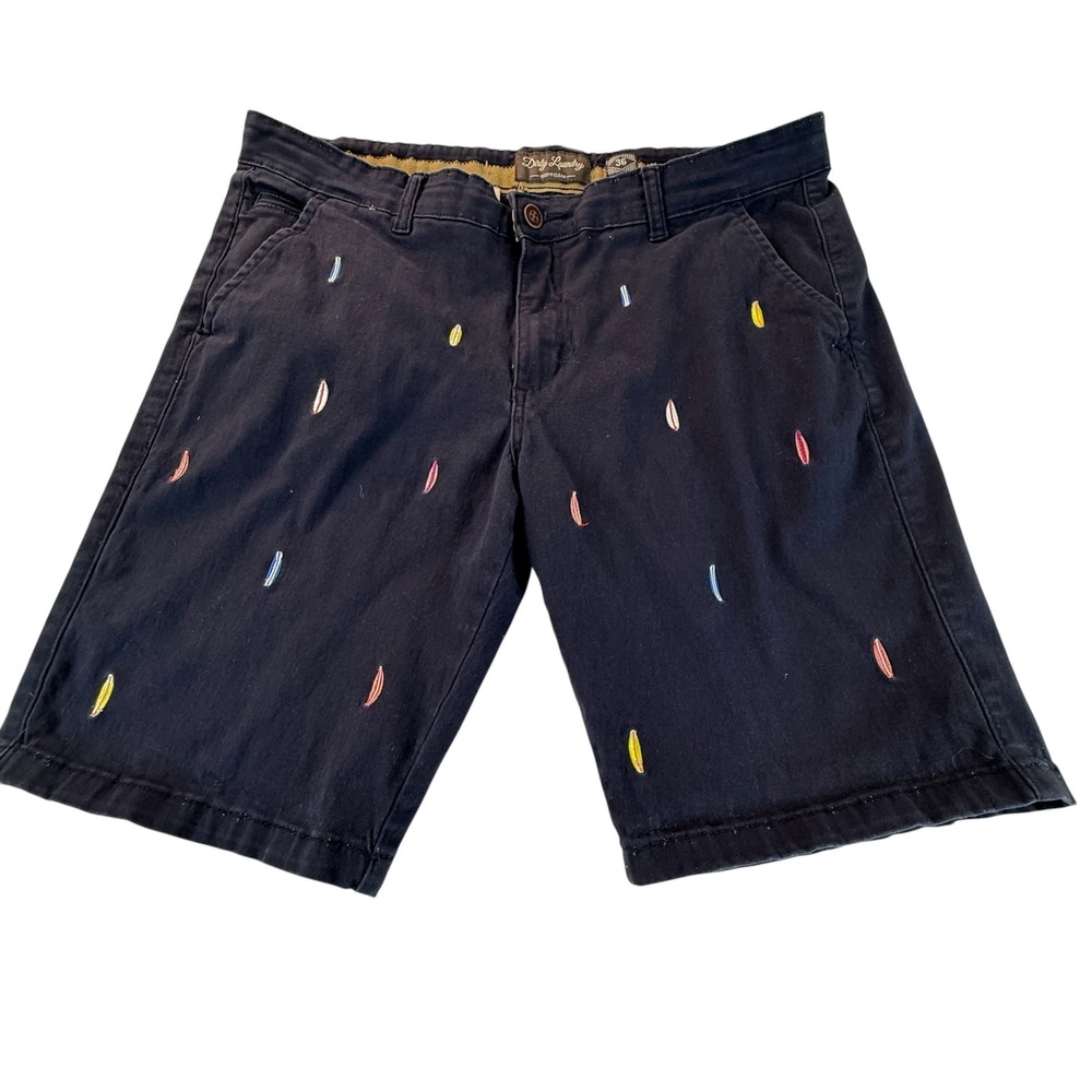 Dirty Laundry Chino Shorts 36 Navy Blue Embroidered Surfboard Chino Shorts